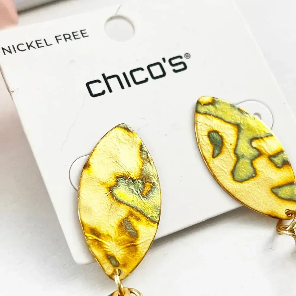 NEW Chico's Golden Marble Petal Drop Earrings